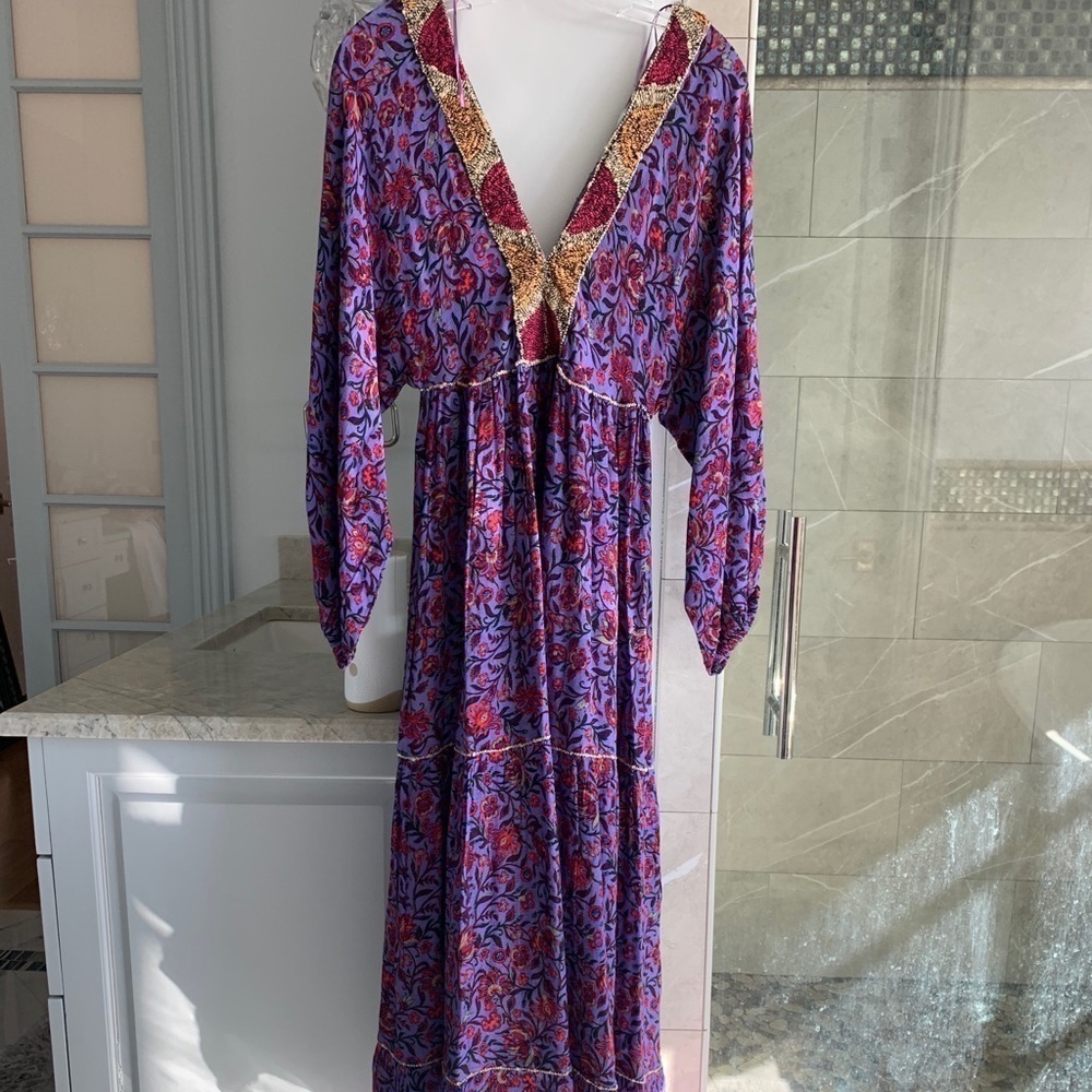 ZARA LILAC LONG PRINT DRESS - Picture 9 of 13